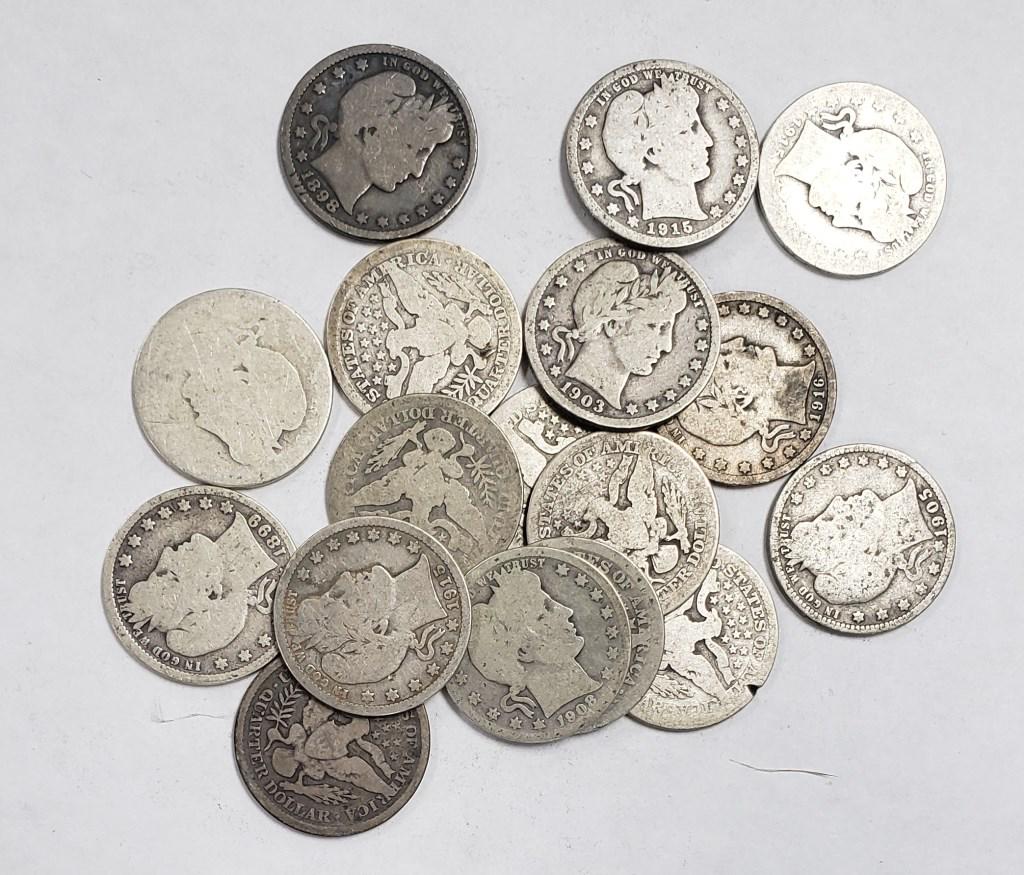 BARBER QUARTERS LOT of 17 COINS (1 of 1)