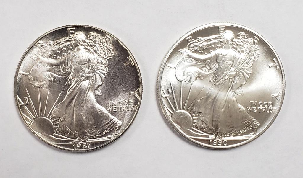 1987 & 1990 AMERICAN SILVER EAGLES (1 of 2)