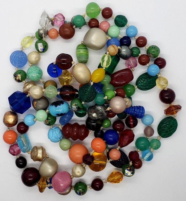 66 INCH VINTAGE MULTI COLORED GLASS BEAD (1 of 2)