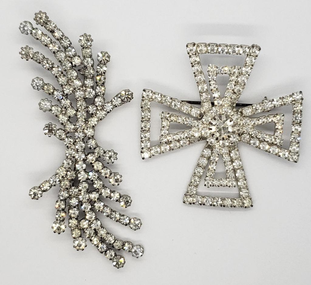 2-SILVER TONED RHINESTONE BROOCHES (1 of 3)