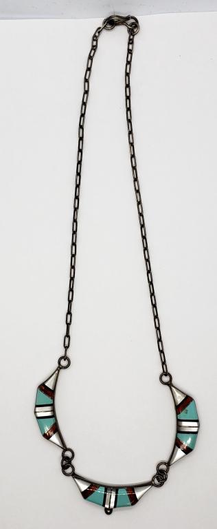 ZUNI STERLING NECKLACE w/INLAY TURQUOISE (1 of 4)