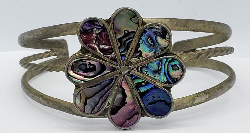 MEXICO STERLING SPLIT SHANK CUFF W/ FLORAL (1 of 6)