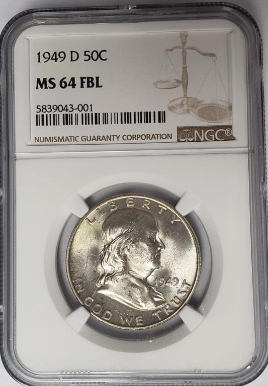 1949-D 50C Franklin Half Dollar NGC MS64 FBL (1 of 4)