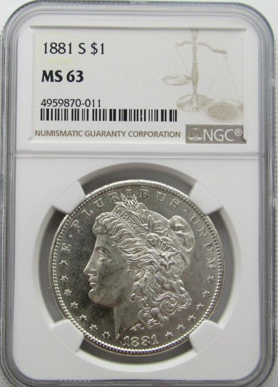 1881-S Morgan Silver Dollar $ NGC MS 63 Blast Whit (1 of 4)