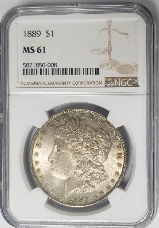 1889-P $1 Morgan Silver Dollar NGC MS61 (1 of 4)