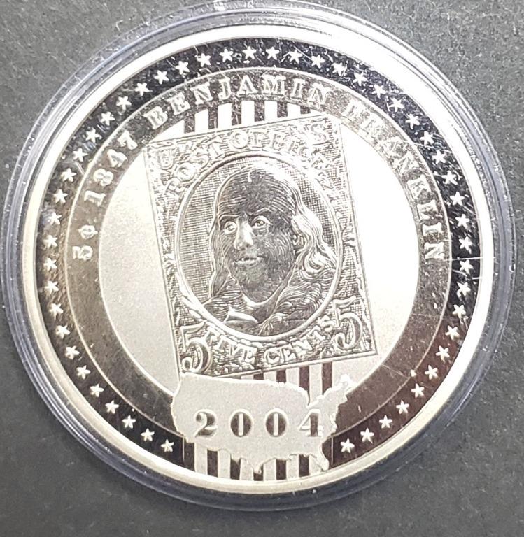 2004 Cook Islands Five $5 Dollar Silver: Ben Franklin US Postal Service Coin