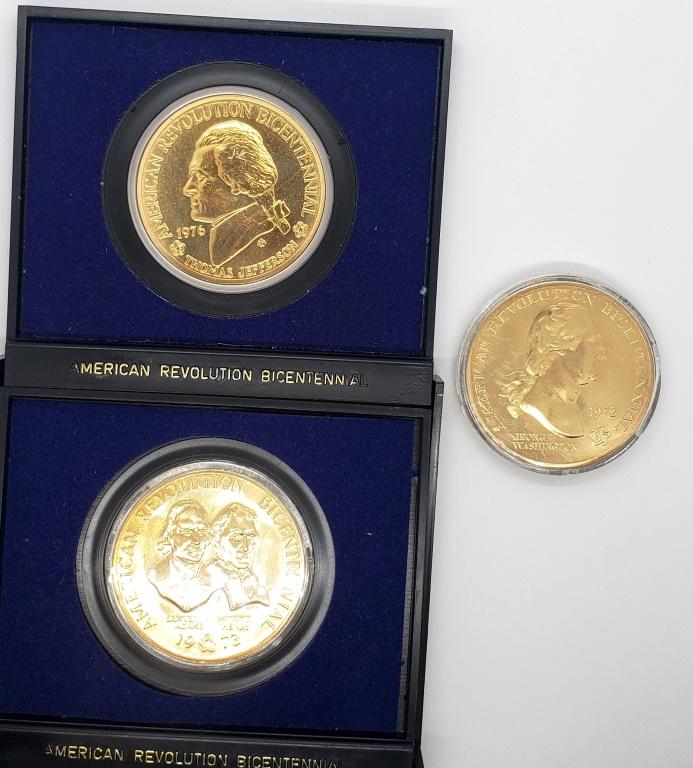 3-AMERICAN REVOLUTION BICENTENNIAL: 1972, 1973, 1976 PROOF COINS (2) in CASE/COA