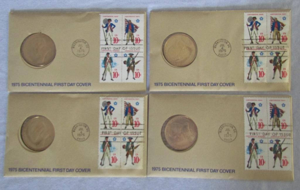 (4) 1975 BICENTENNIAL FIRST DAY COVER: MEDAL / STAMP in ORIGINAL ENVELOPE - NICE CONDITION
