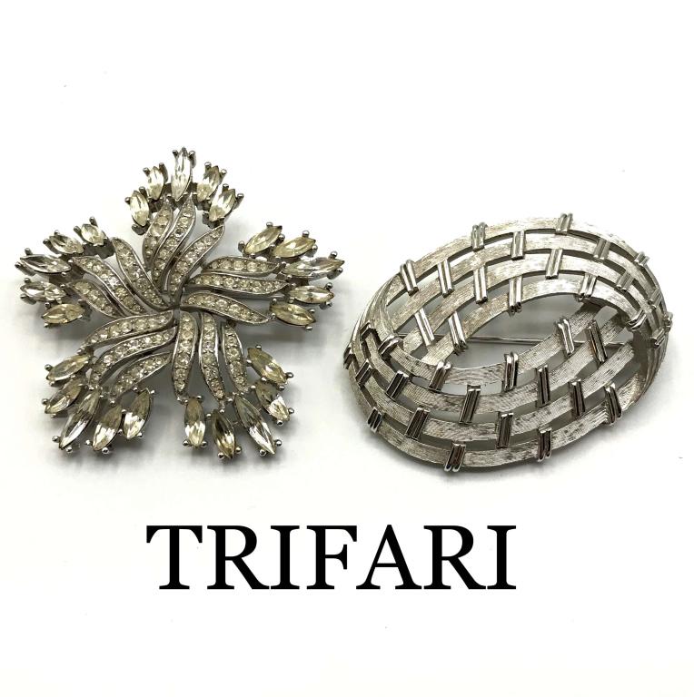 2 TRIFARI SILVER TONE BROOCHES: BID NOW!!!!!!!!!!!!!!!!!!!!!