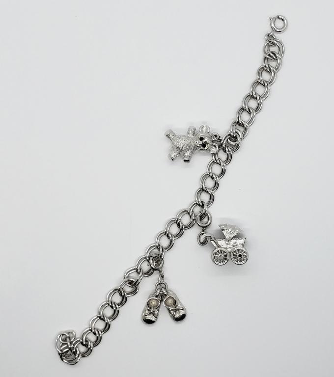 SILVER TONED CHARMED BRACELET WITH (3)CHARMS (1 of 3)