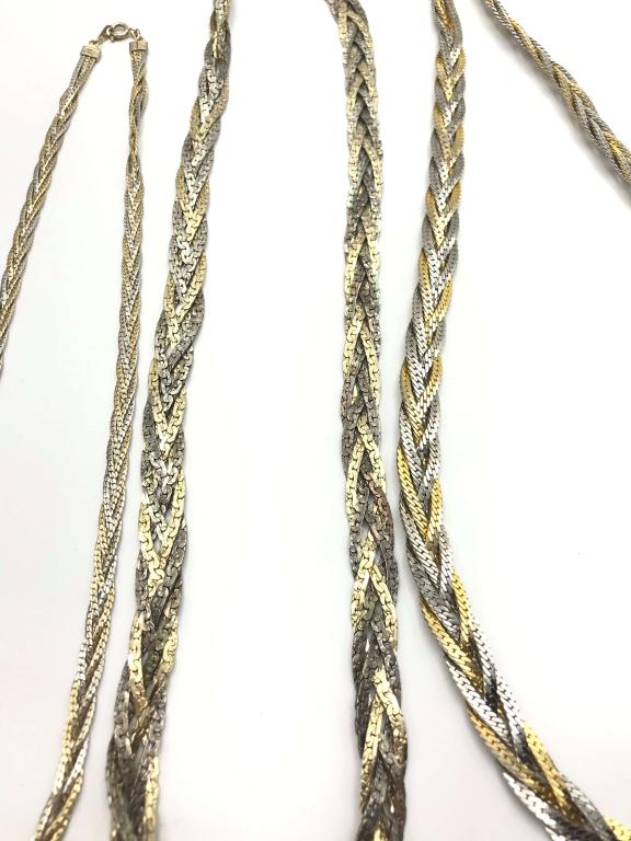 3-SILVER/GOLD TONED BRAIDED NECKLACES: (2)MARKED KOREA