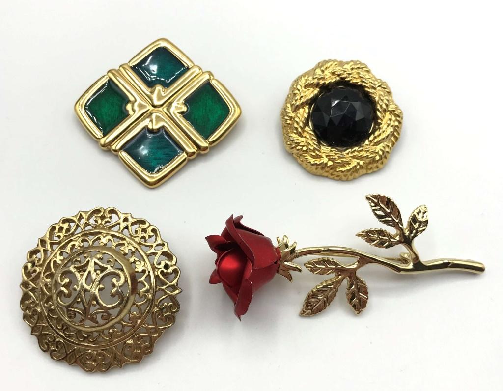 4-VINTAGE GOLD TONED BROOCHES: (1)MONET (1 of 3)
