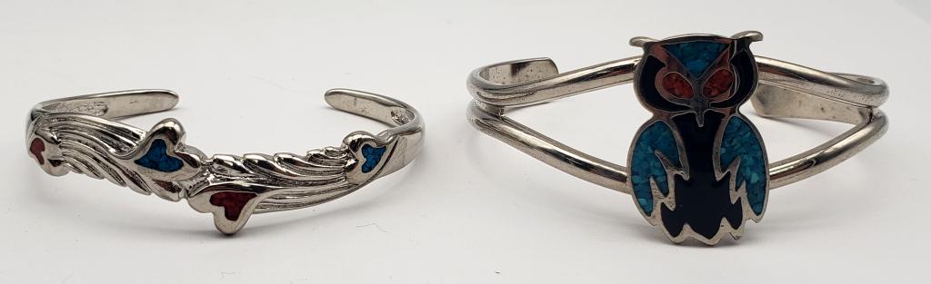 2-SILVER TONED NAVAJO-LIKE CUFF BRACELET (1 of 4)