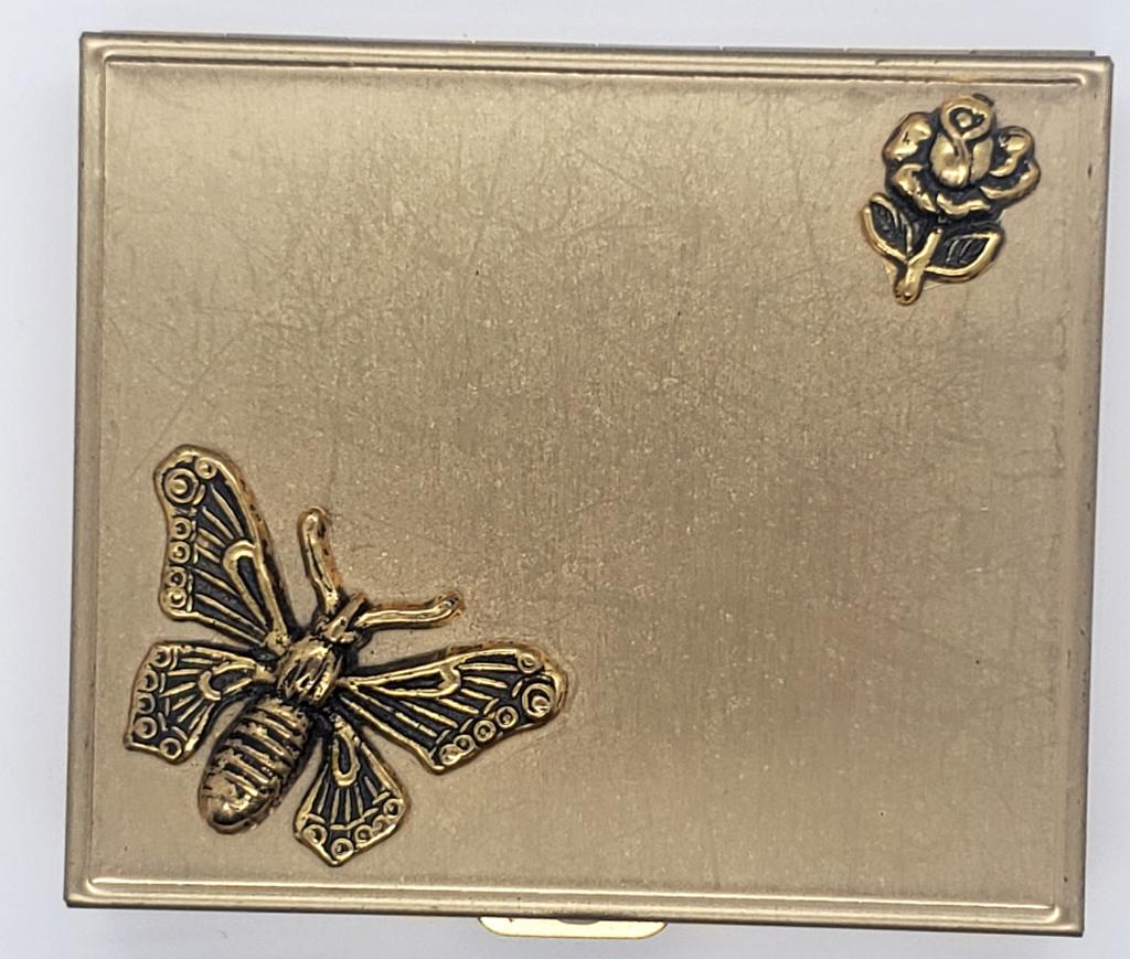 BEE / FLOWER GOLD TONE PILL BOX: KEEPSAKE BOX VINTAGE