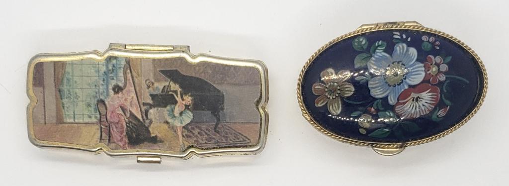 2-KEEPSAKE / PILL BOXES: BALLERINA DESIGN & PAINTED ENAMEL