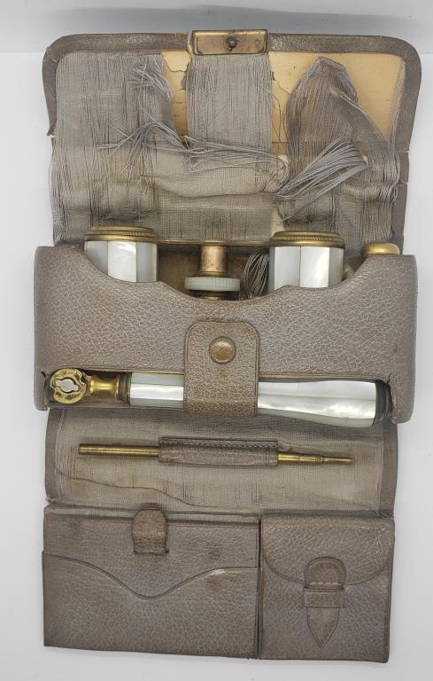 VINTAGE FRENCH OPERA GLASSES WITH MOTHER: OF PEARL-COMES WITH HANDLE/CASE