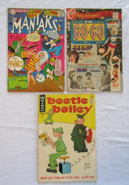 CHARLTON COMIC GO-GO #8 1967 & KING COMIC #57: BEETLE BAILEY 1967 & DC COMIC #69 MANIAKS 1967