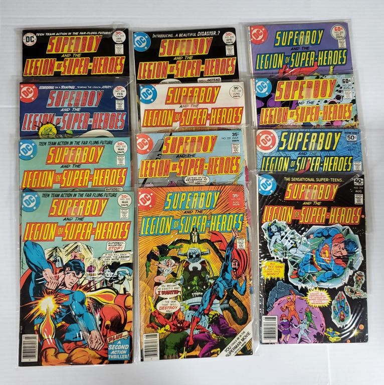 12-DC SUPERBOY LEGION OF SUPER-HEROES: #223, 224, 225, 225, 226, 228, 229, 230, 232, 242, 243, 254 - ALL IN SLEEVES - NICE CONDITION