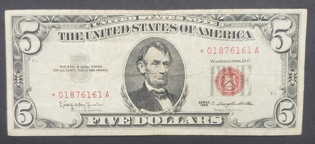 1963 "STAR NOTE" $5 RED SEAL (1 of 2)