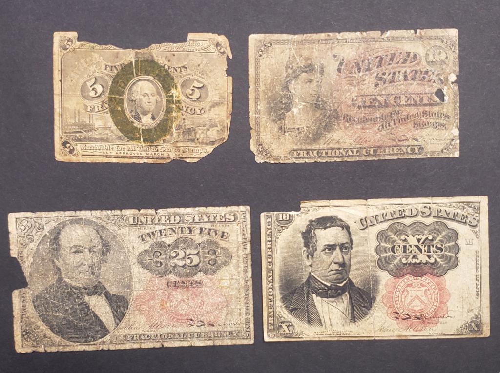 4-FRACTIONAL NOTES 1863 10c, 1863 5c, (1 of 2)