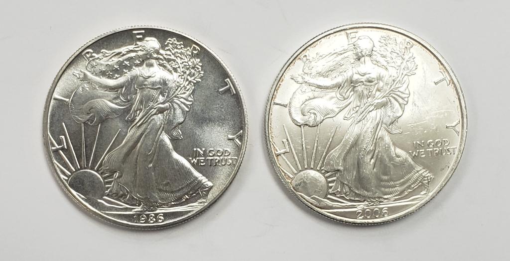 2 - 1986 and 2006 American Silver Eagle 1 oz Fine (1 of 2)