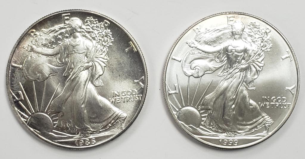 2 - 1986 and 1999 American Silver Eagle 1 oz Fine (1 of 2)