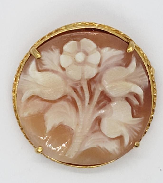 14k GOLD SHELL FLOWER CAMEO PIN (1 of 7)