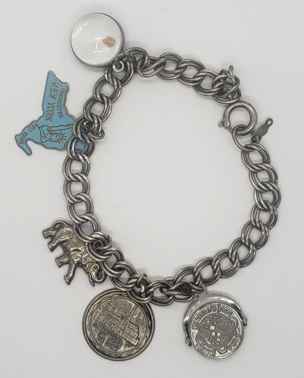 STERLING CHARM BRACELET w/5 CHARMS (1 of 2)