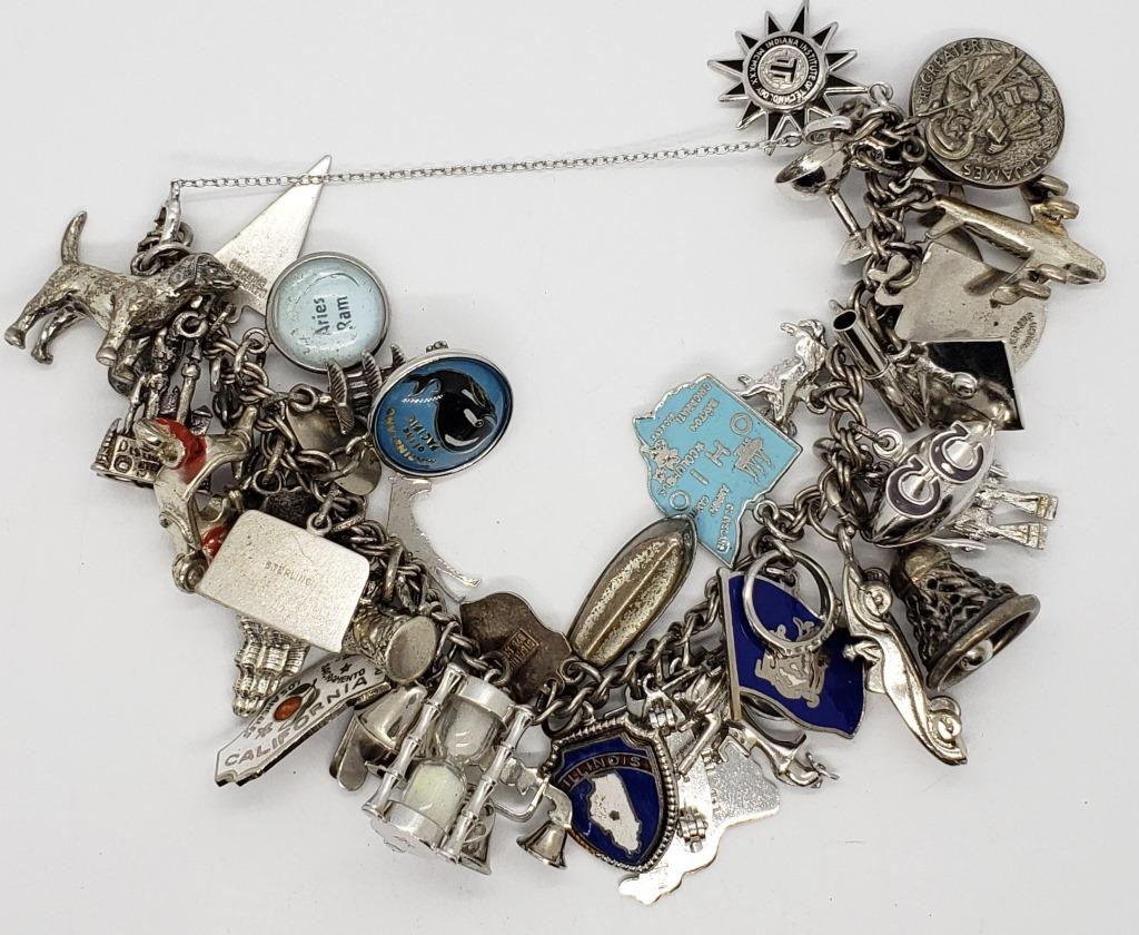 STERLING CHARM BRACELET w/42 CHARMS (1 of 4)