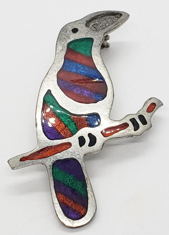 1991 SIGNED ALI TUCAN BIRD PIN / PENDANT: MISSING BEAK INLAY ( 6.6 DWT)