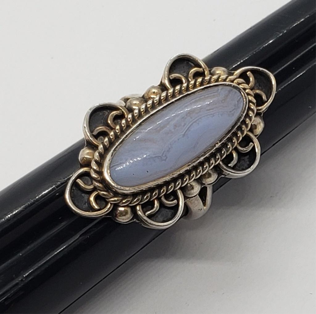 CII MEXICO STERLING OVAL BLUE LACE AGATE RING (1 of 4)