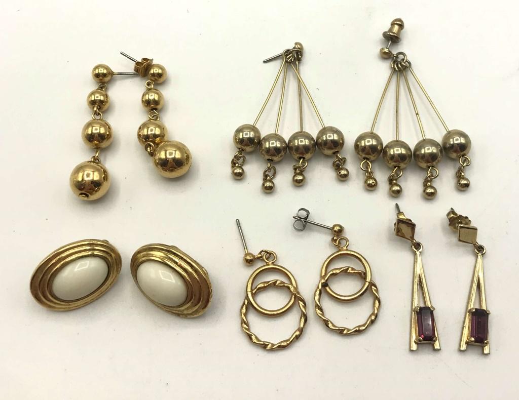 5 - Fancy Goldtone Earring Sets: Purple Stoned Modern / BeadedGoldtone Accents