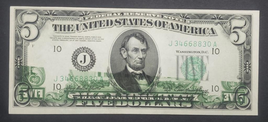 1950A $5 "ERROR NOTE" OVER STAMPED (1 of 2)