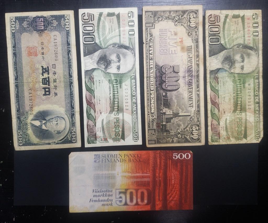 (5) $500 FOREIGN CURRENCY NOTES (1 of 2)