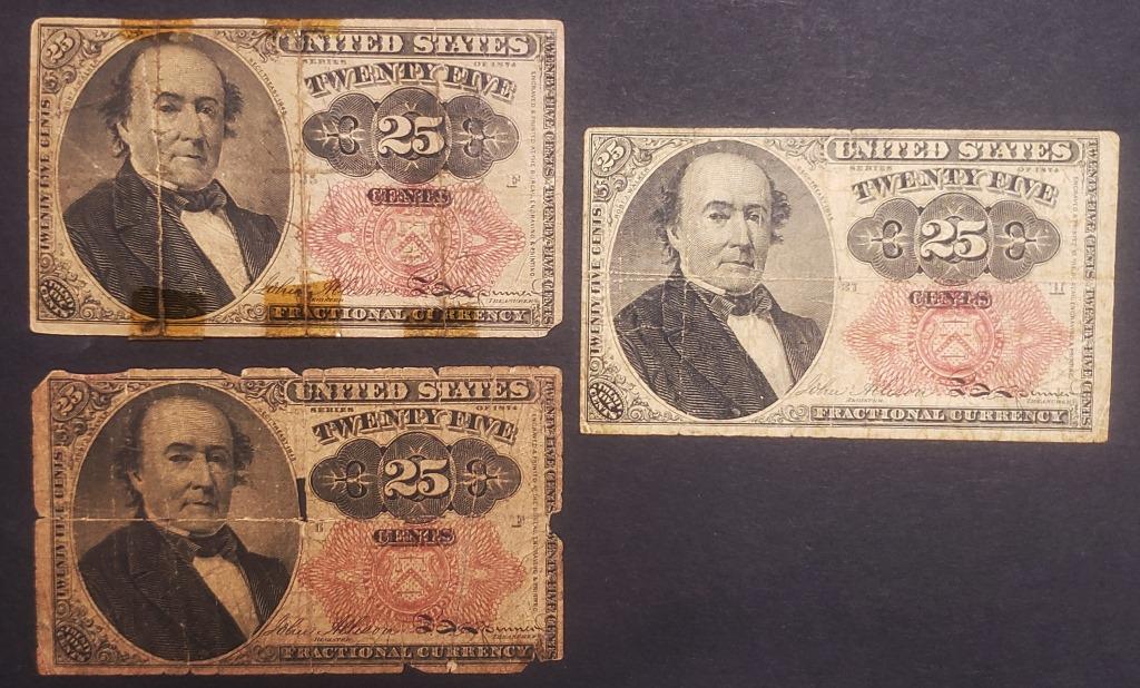 (3) 1874 25c FRACTIONAL NOTES (1 of 2)