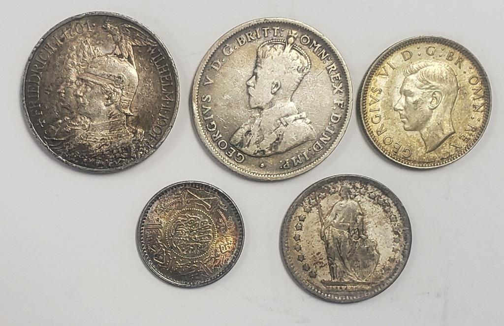 5-FOREIGN SILVER COINS - INTERESTING LOT (1 of 2)