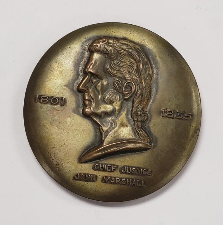 Vintage Chief Justice John Marshall Big: 1801-1835 Brass Medal In A Court Room - PROFILE FROM BUST / WEST PUBLISHING CO