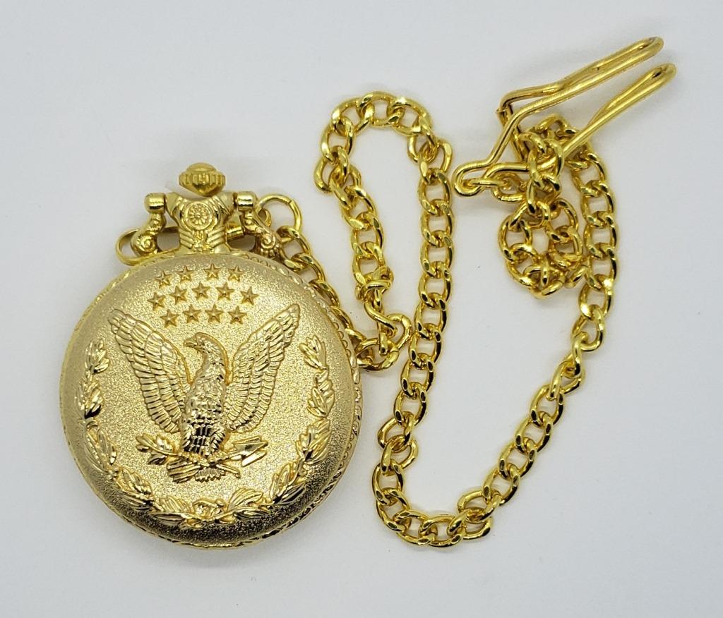 GOLD TONE POCKET WATCH NEW in BOX (1 of 3)