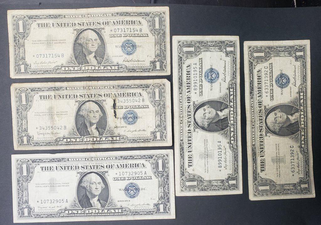 5 "STAR NOTE" $1 SILVER CERTS (1 of 2)