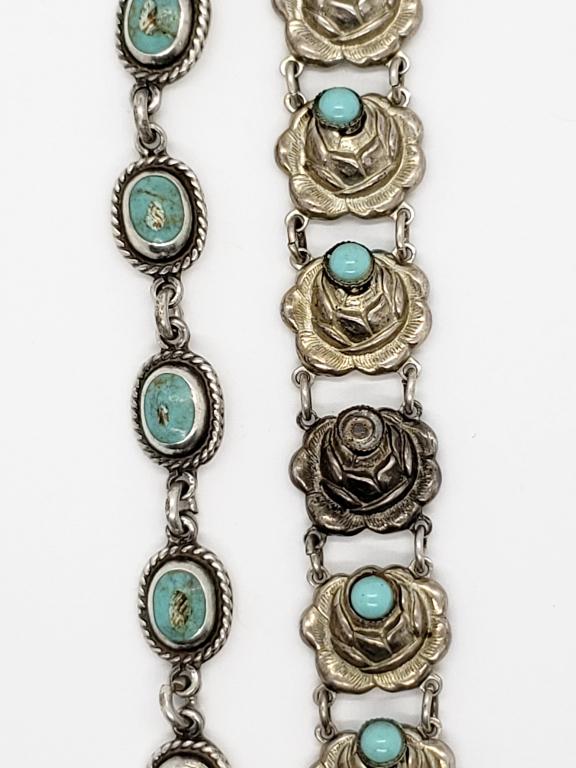 (2) STERLING SOUTHWEST BRACELETS w/TURQUOISE (1 of 5)