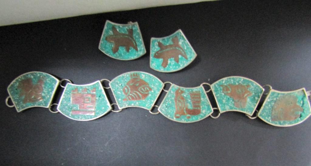 ANTIQUE MEXICO STERLING PANEL BRACELET WITH (1 of 3)