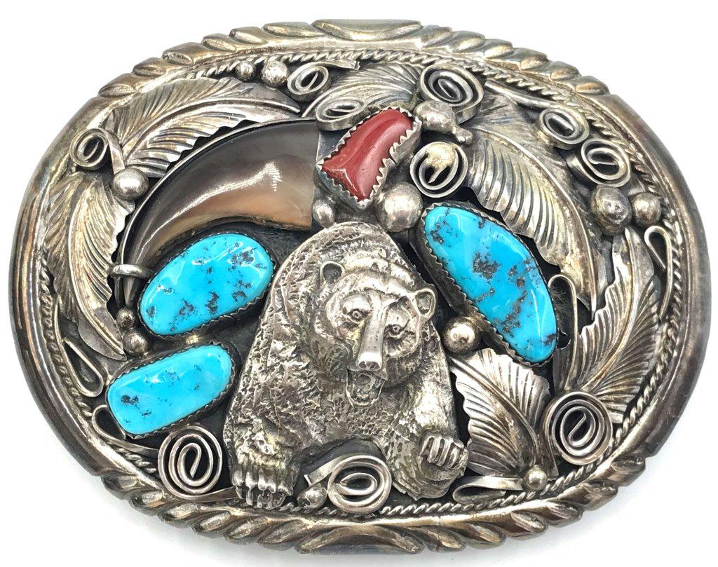 M. THOMAS JR FAUX BEAR CLAW BELT BUCKLE TURQUOISE (1 of 20)