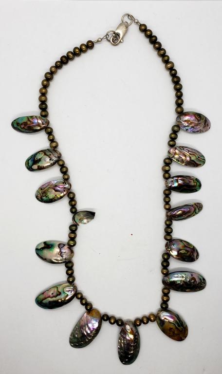 VINTAGE STERLNG BEADED NECKLACE WITH ABILONE (1 of 4)