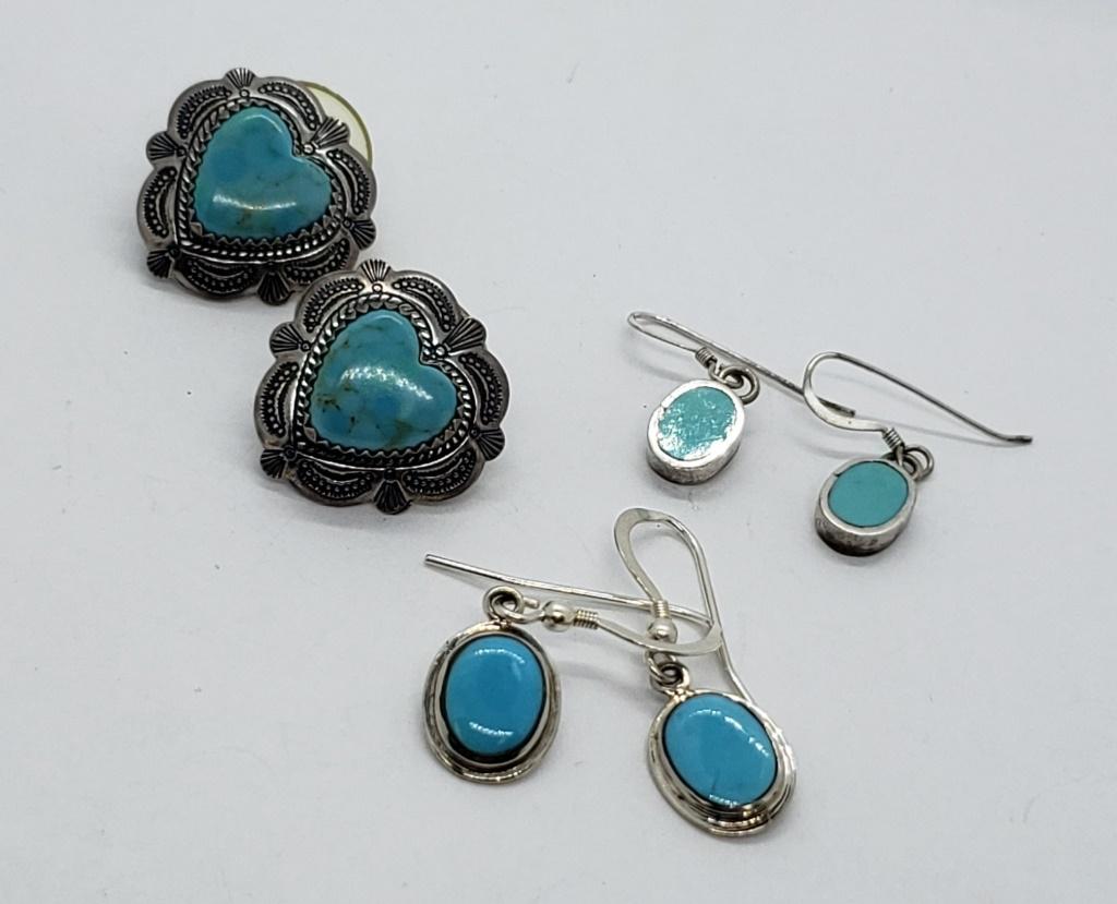 3 pr SOUTHWEST STERLING PIERCED EARRINGS (1 of 3)