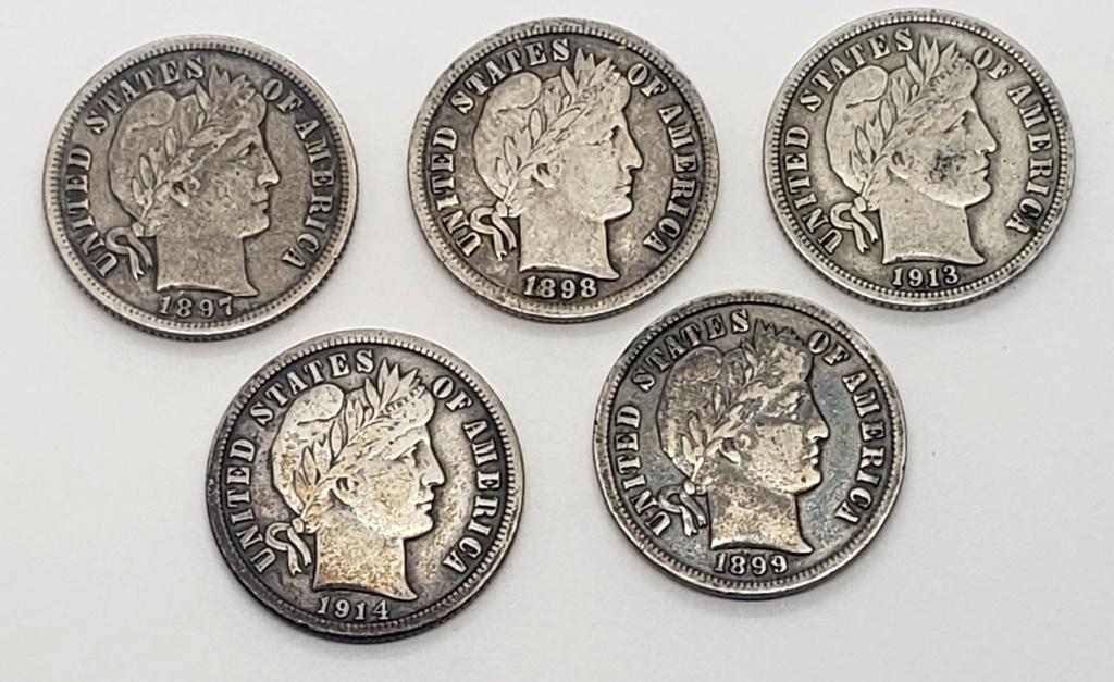 5 diff BARBER DIMES - NICE CIRCS (1 of 2)