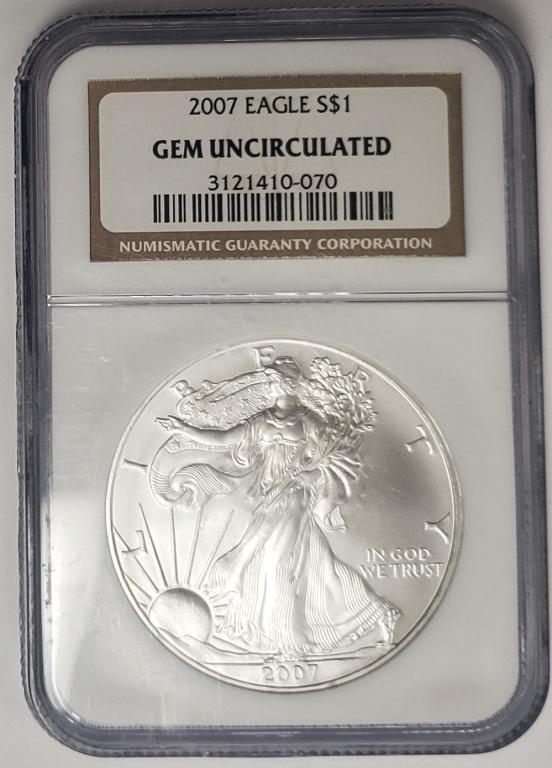 2007 AMERICAN SILVER EAGLE NGC GEM UNC (1 of 4)