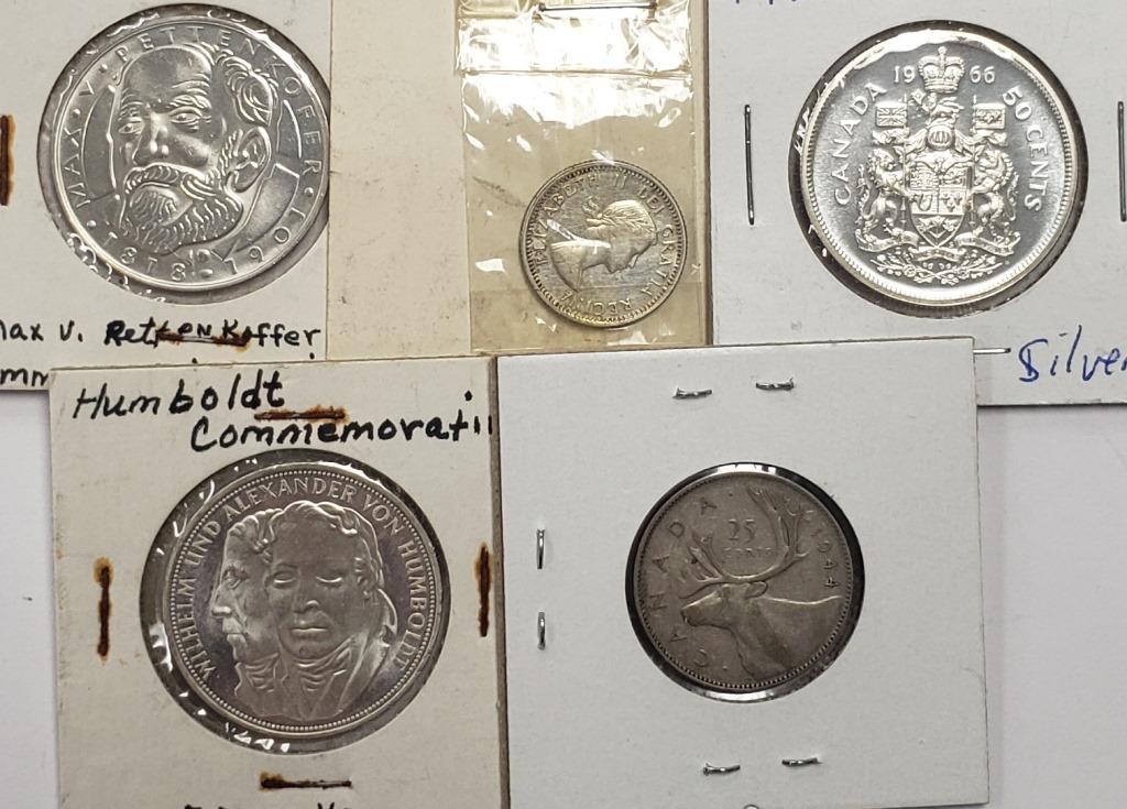 5-FOREIGN SILVER COINS - INTERESTING LOT (1 of 2)