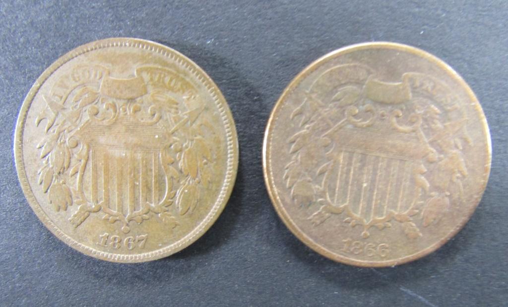 1866 & 1867 TWO CENT PIECES (1 of 2)
