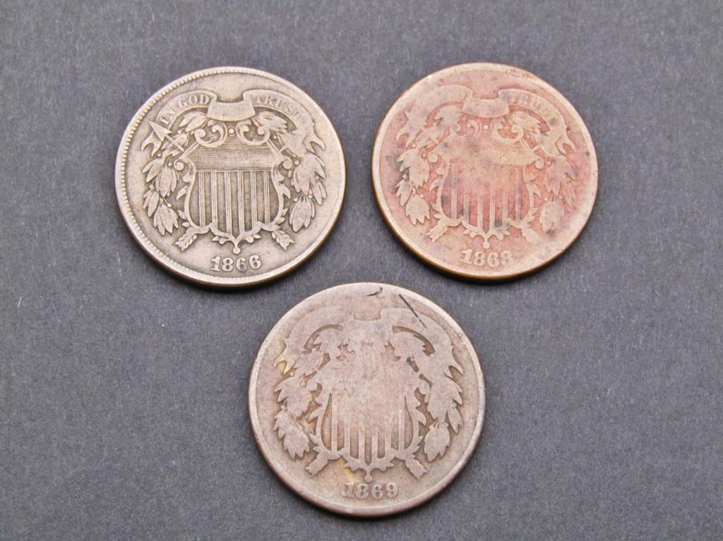 1866, 1868, 1869 TWO CENT PIECES (1 of 2)