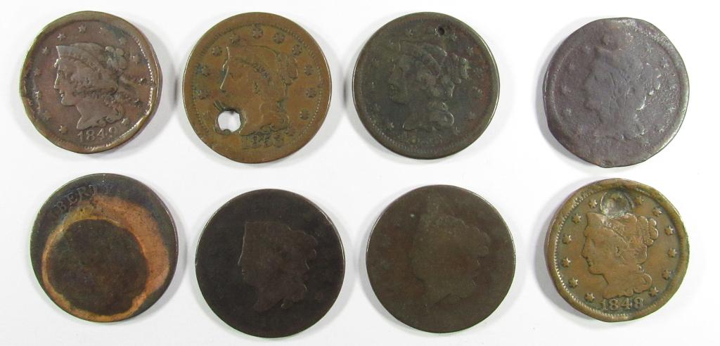 8- LARGE CENTS- DAMAGED/HOLED/POROSITY: BID FROM YOUR FAVORITE MOBILE DEVICE